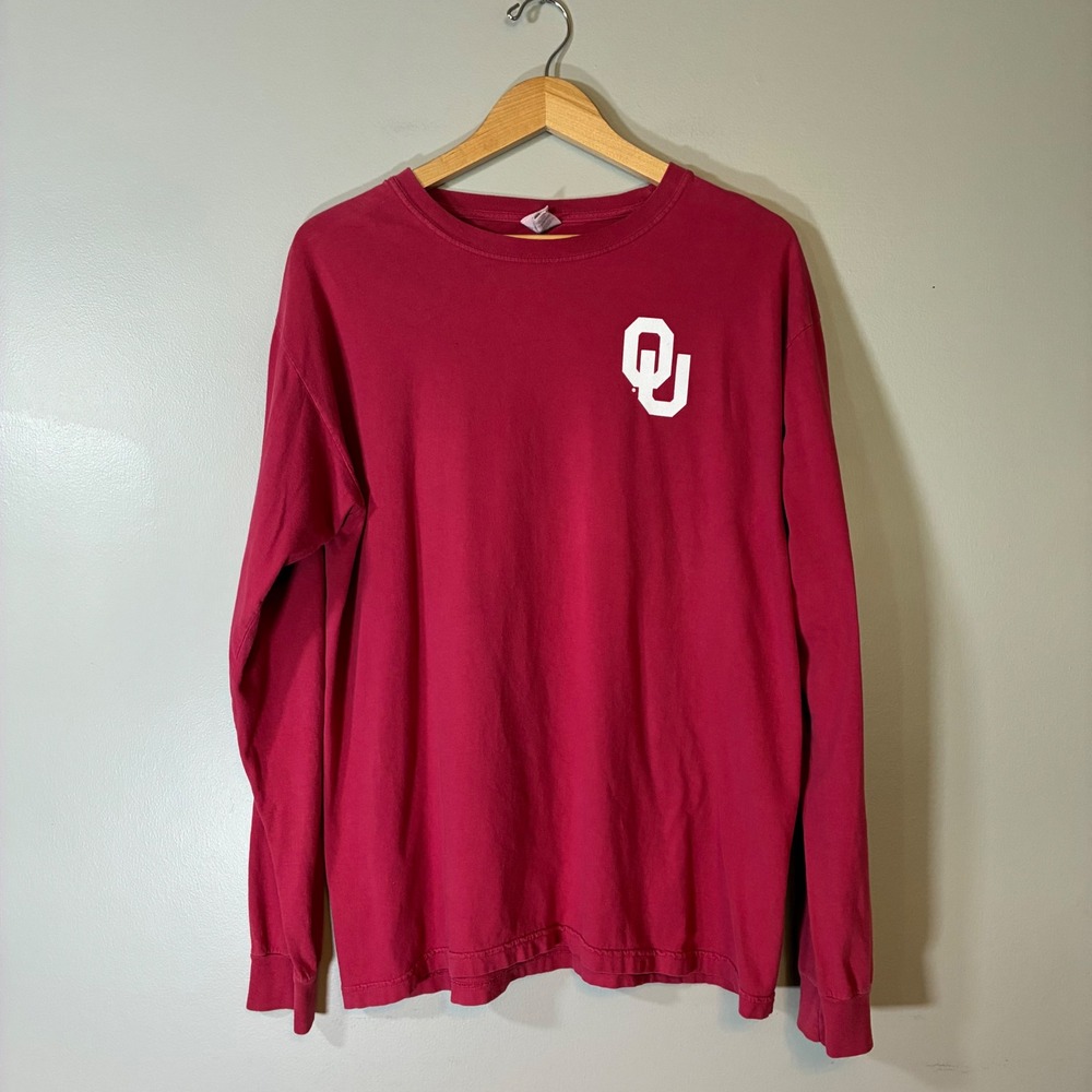 Comfort‎ Colors Oklahoma Sooners OU Long Sleeve T-Shirt Crimson Red Large Bow